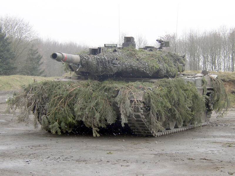Camouflaged tank in winter
