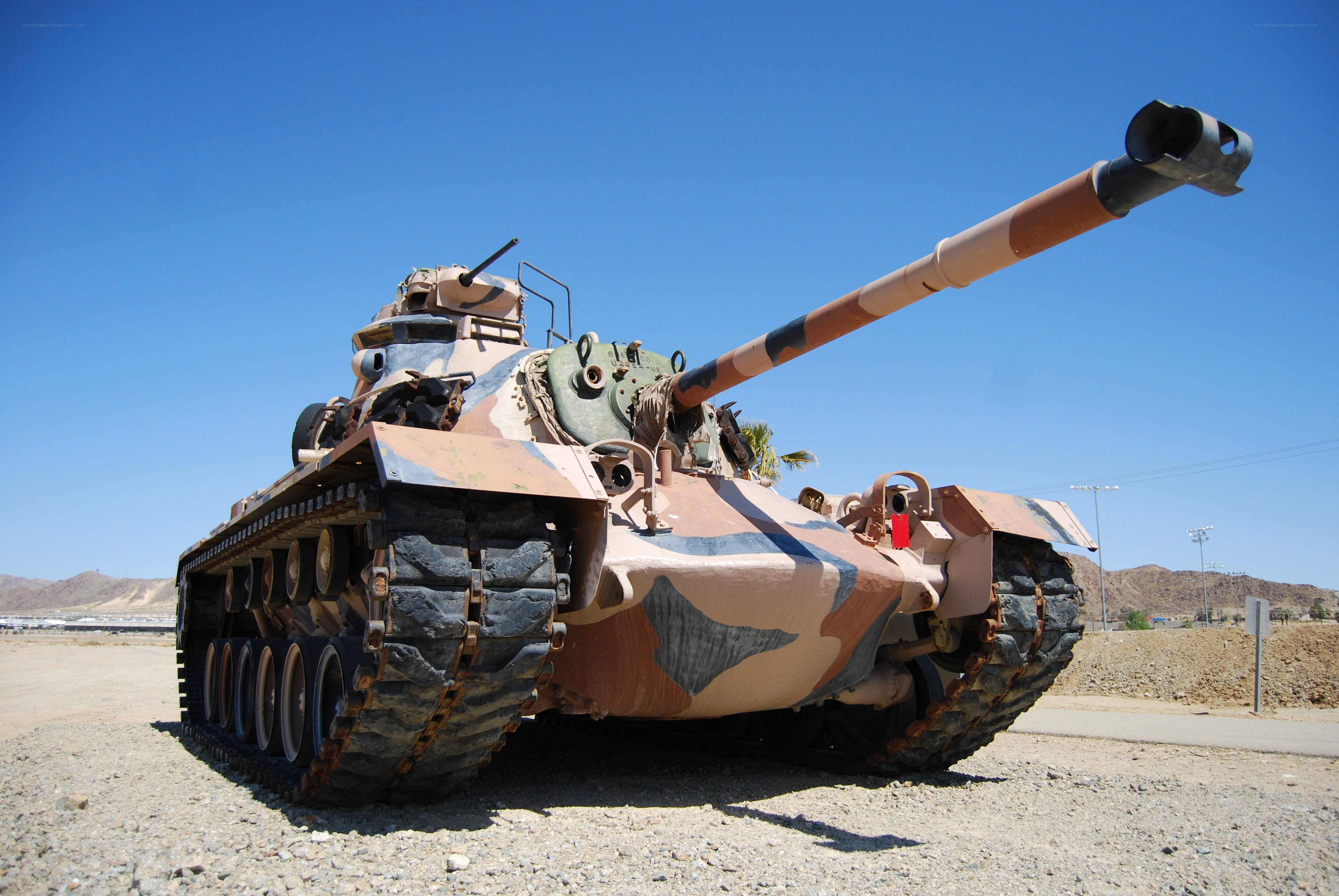 Camouflaged tank on display