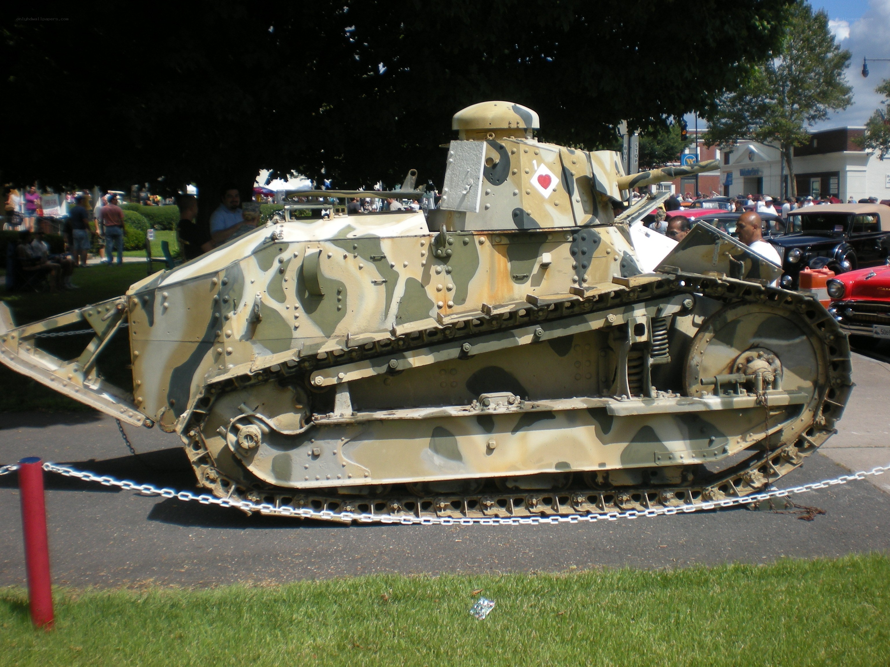 Camouflaged tank on display