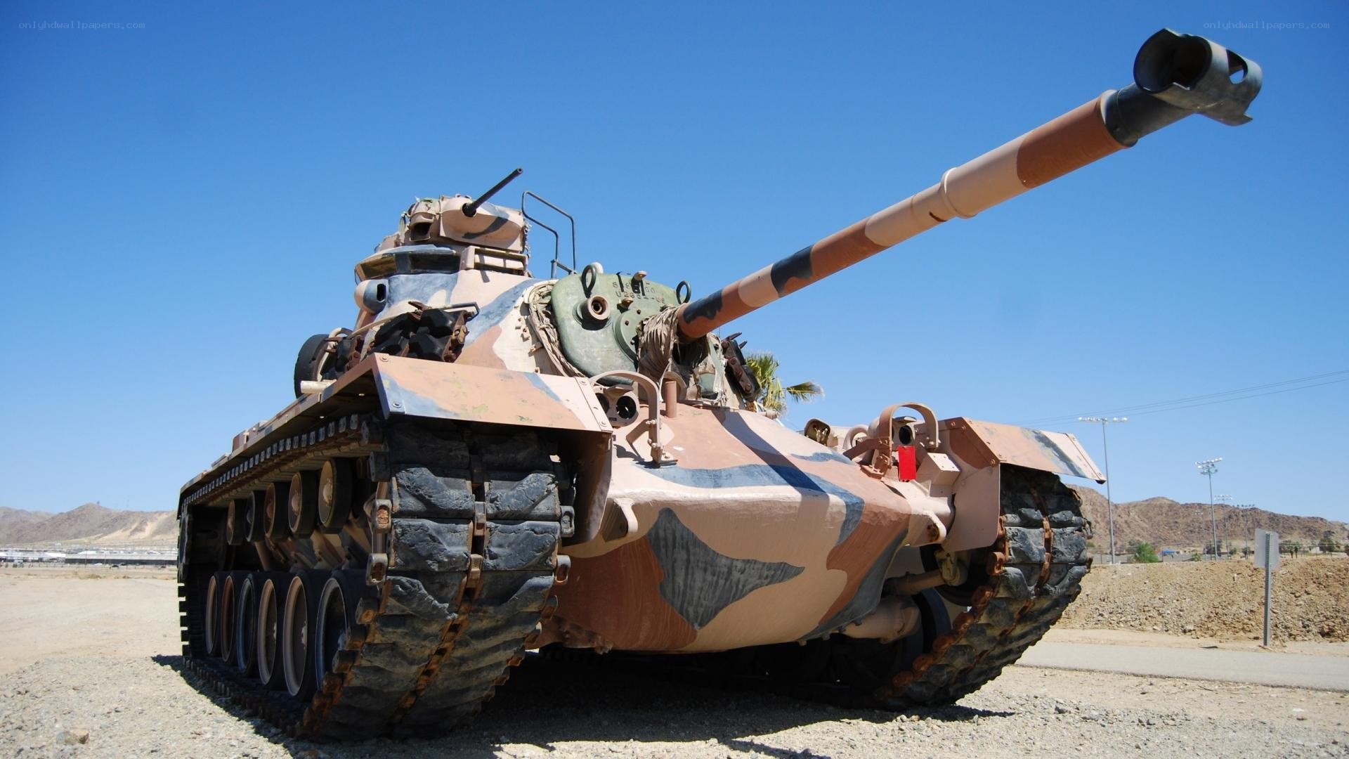 Camouflaged tank on display