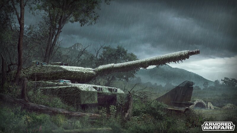 Camouflaged Tanks in Forest