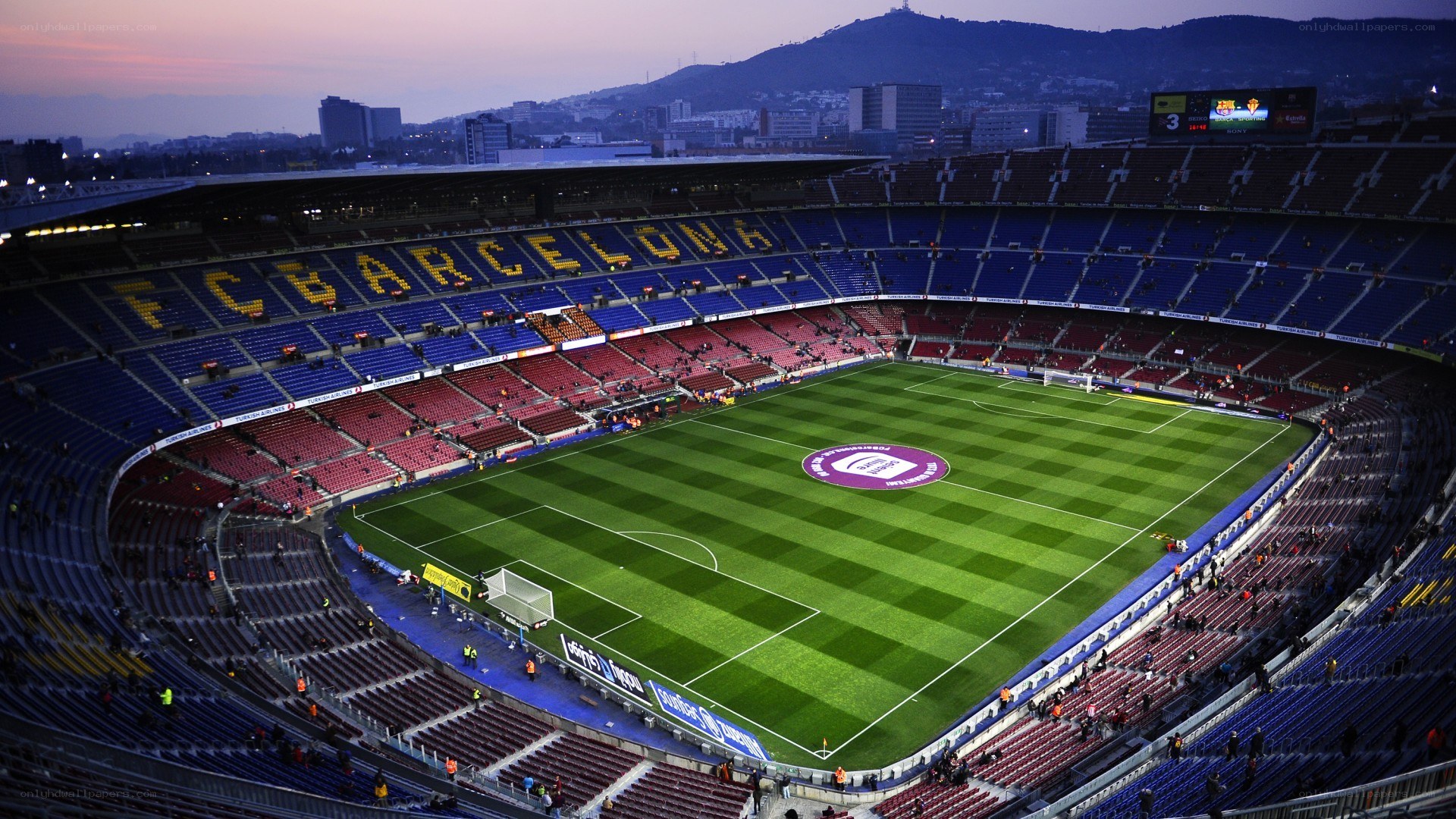 Camp Nou stadium at dusk