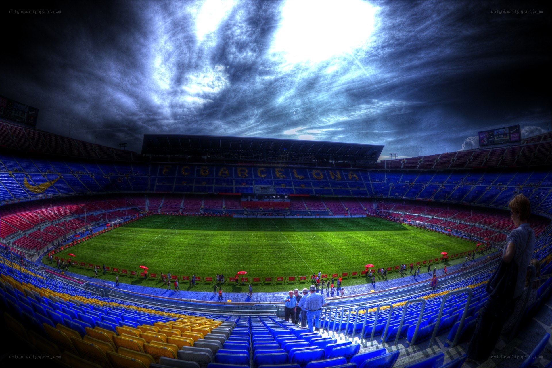 Camp Nou stadium at dusk
