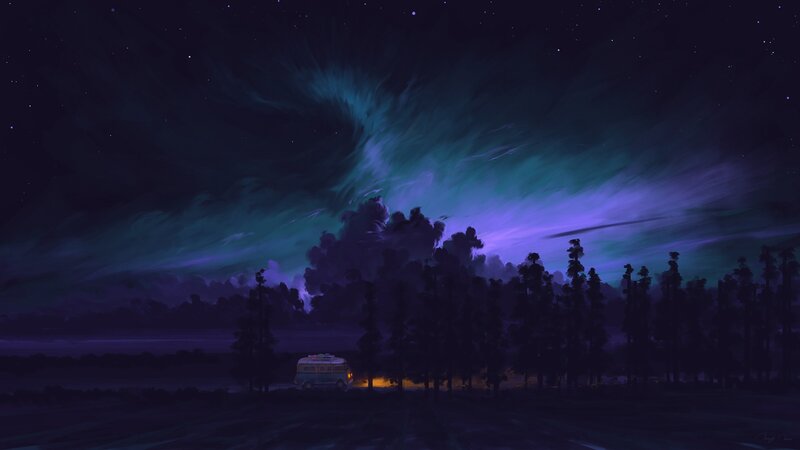 Camper Van under Aurora