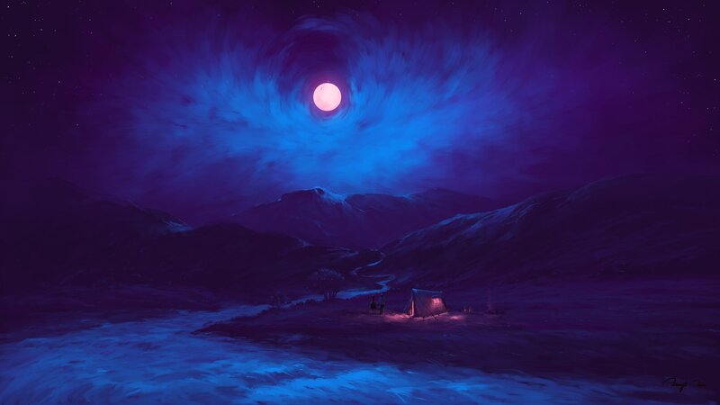 Campers under Moonlight