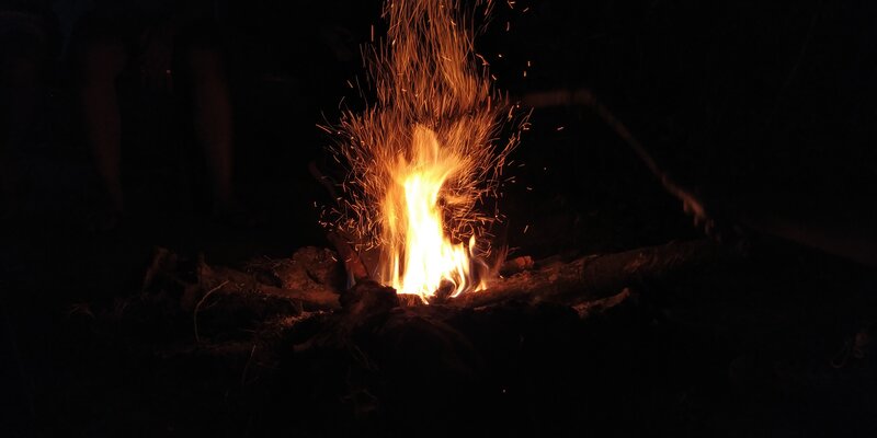Campfire at Night — Black, Dramatic, Photograph, Fire, Sparks