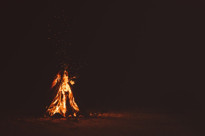 Campfire at Night — Black, Dramatic, Photograph, Fire