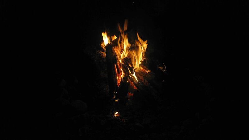 Campfire at Night — Black, Dramatic, Photograph, Fire, Wood