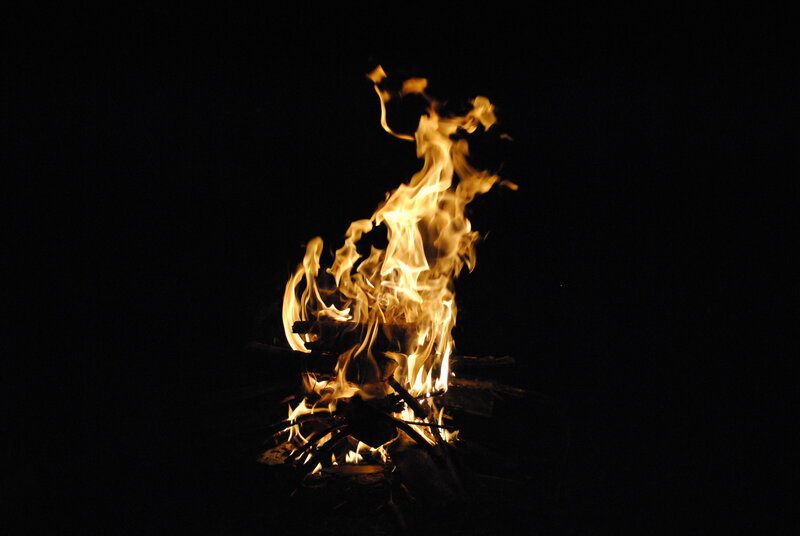 Campfire at Night — Black, Dramatic, Photograph, Flames, Wood, Darkness