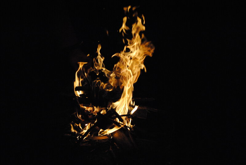Campfire at Night — Black, Dramatic, Photograph, Flames, Wood