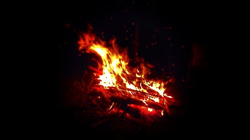 Campfire at Night — Black, Dramatic, Photograph