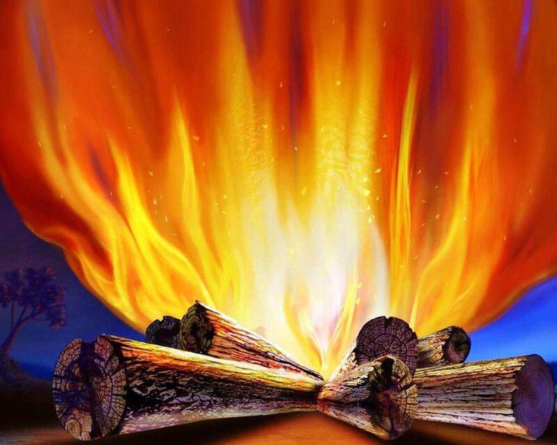 Campfire at Night — Orange, Dramatic, Digital Art