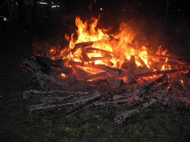 Campfire at Night — Orange, Dramatic, Photograph, Fire, Logs, Grass