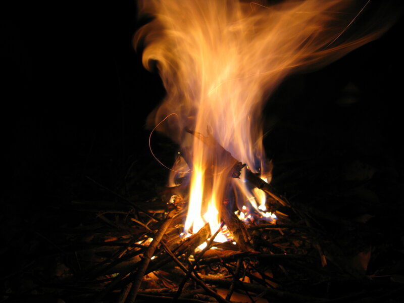 Campfire at Night — Orange, Dramatic, Photograph, Flames, Wood