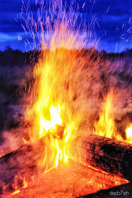 Campfire at Night — Orange, Dramatic, Photograph, Sparks
