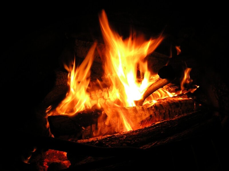 campfire burning at night