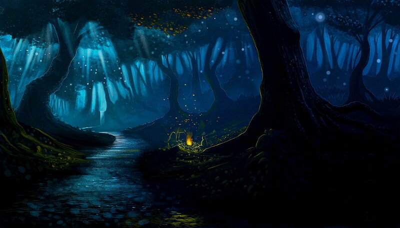 Campfire in Forest — Blue