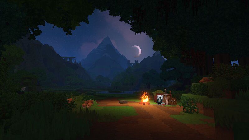 Campfire in Forest Clearing — Green