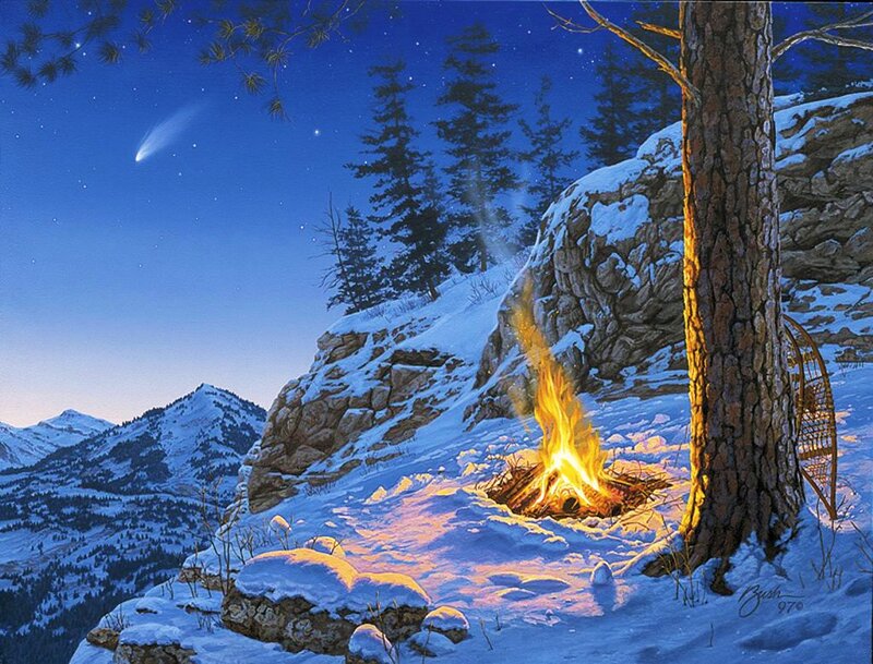 Campfire in Snow — Blue, Serene