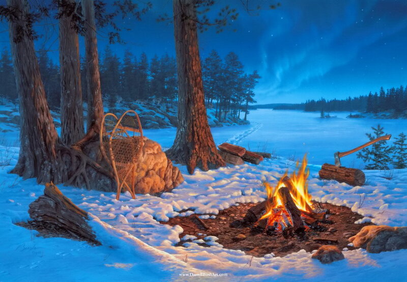Campfire in Winter Forest — Blue