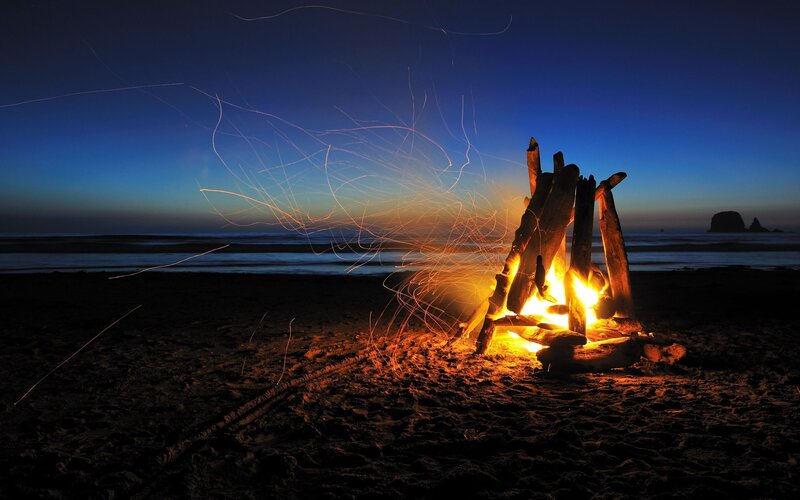 Campfire on Beach — Blue, Dramatic, Night