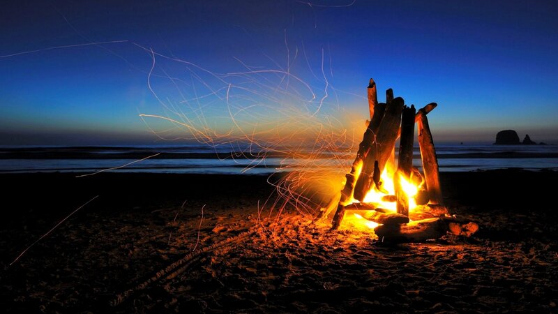 Campfire on Beach — Blue, Dramatic