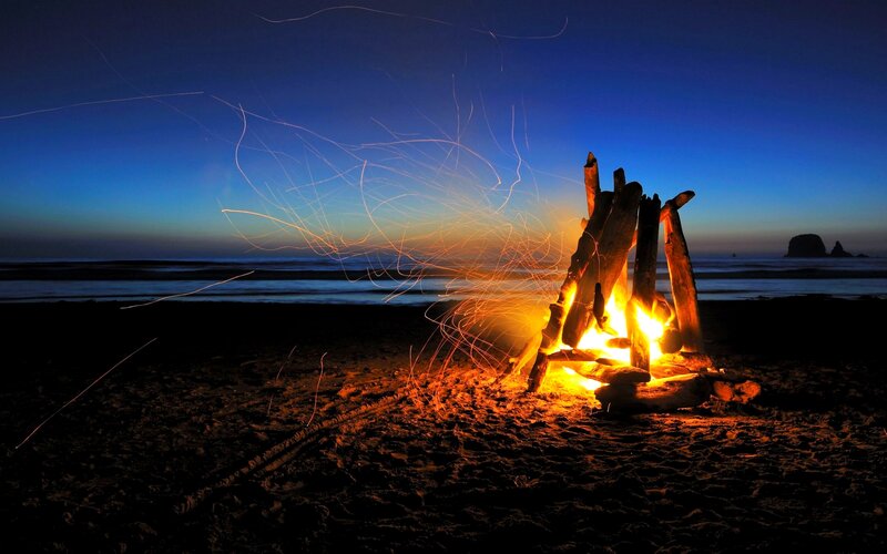 Campfire on Beach — Blue