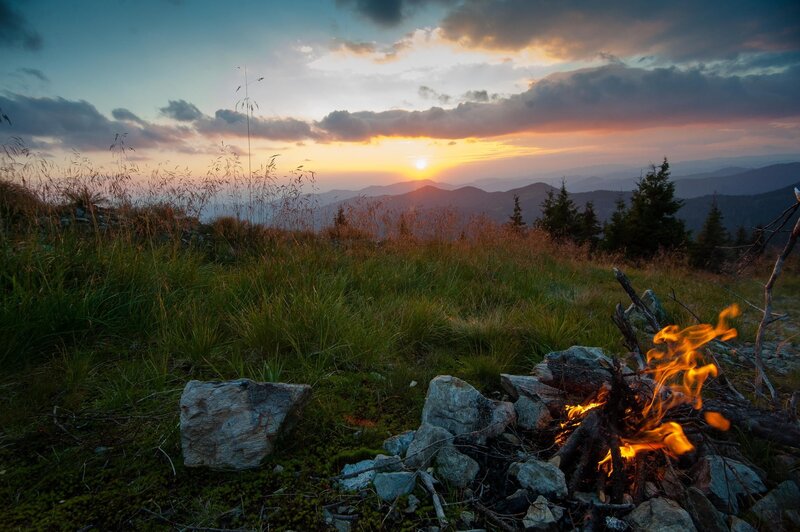 Campfire on Mountain Slope