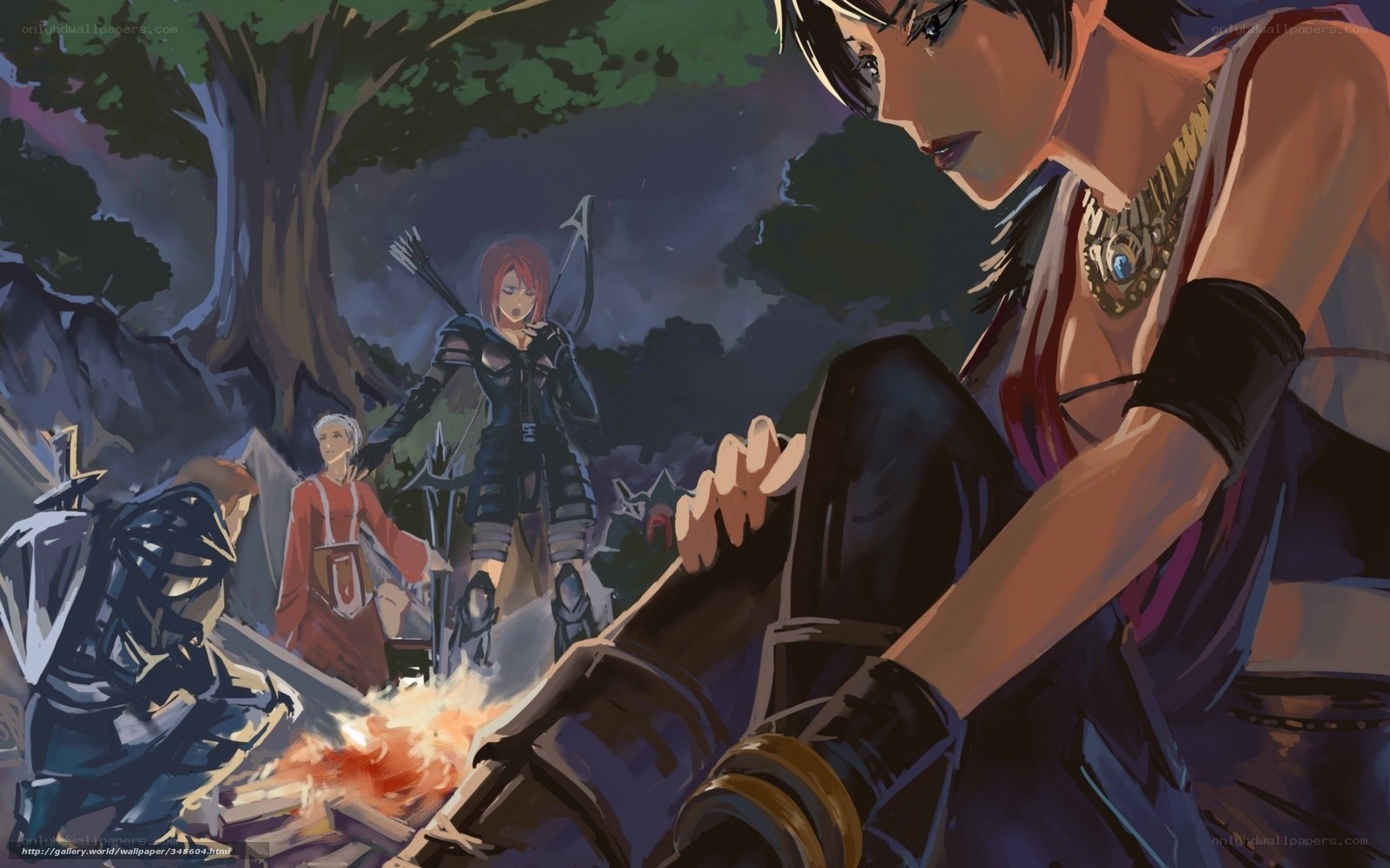 Campfire scene with adventurers