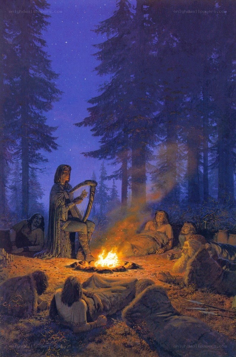 Campfire storytelling in the forest