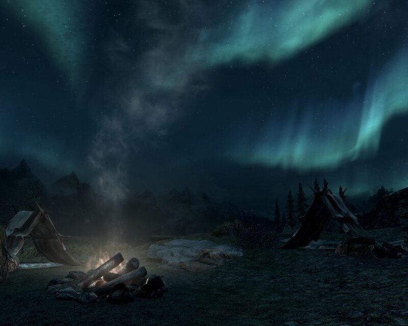 Campfire under Aurora