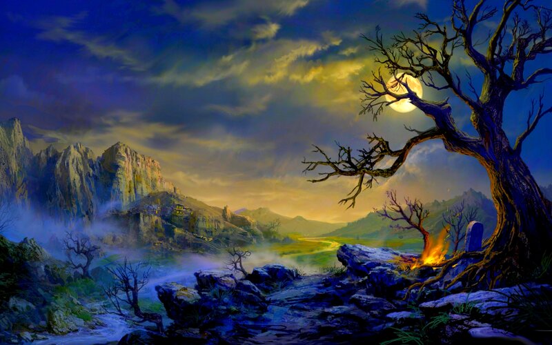 Campfire under Moonlight