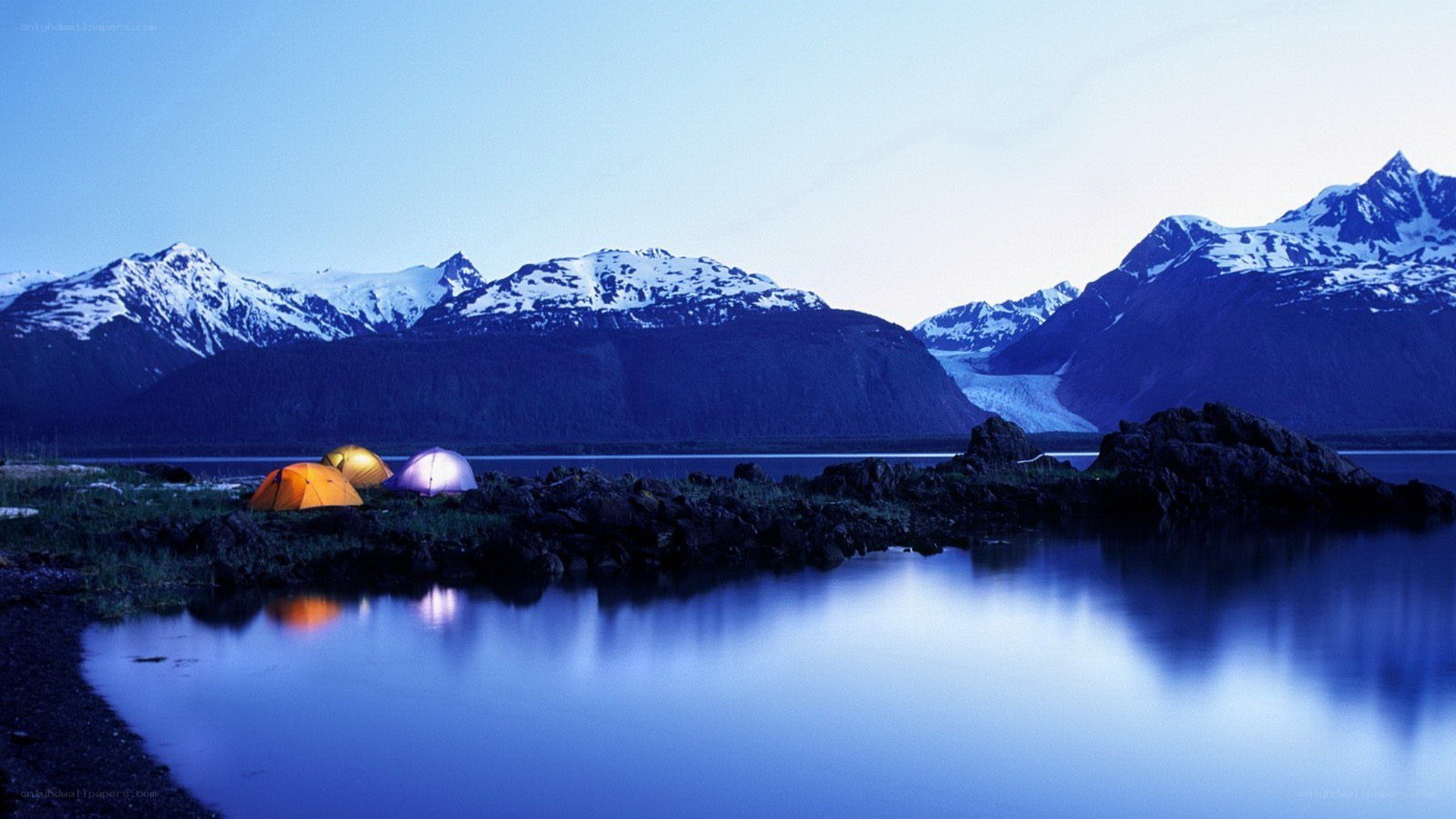 Camping by a mountain lake