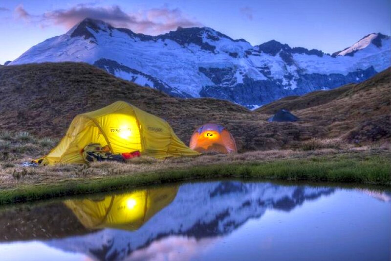 Camping by a mountain lake