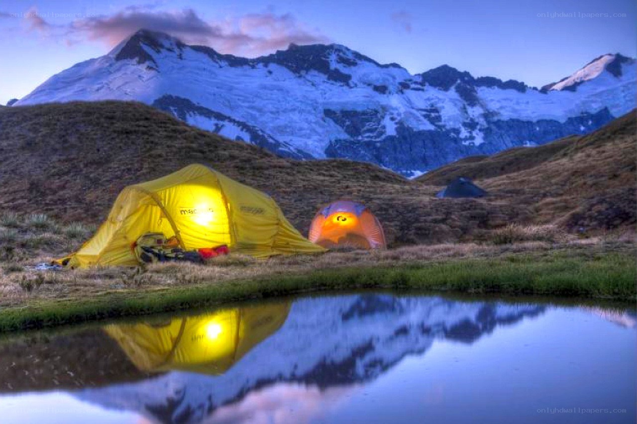 Camping by a mountain lake