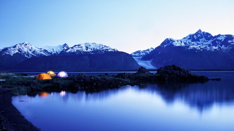 Camping by a mountain lake
