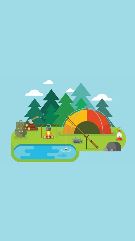 Camping Scene by Lake