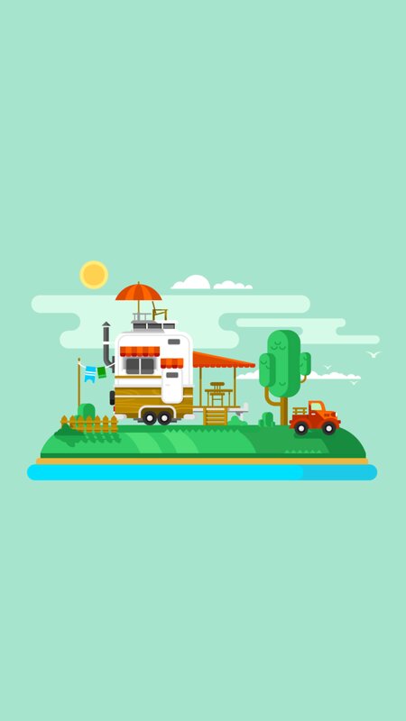 Camping Trailer on Island