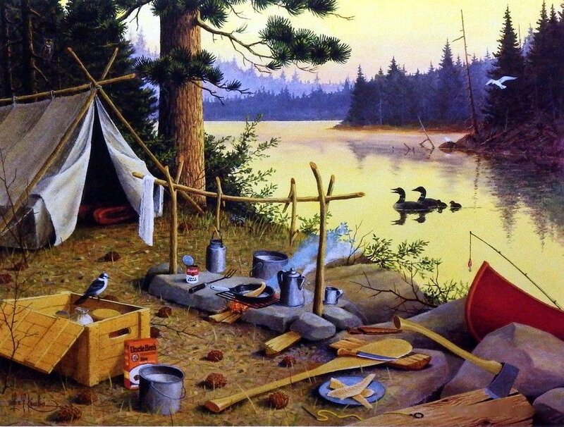 Campsite by Lake — Yellow