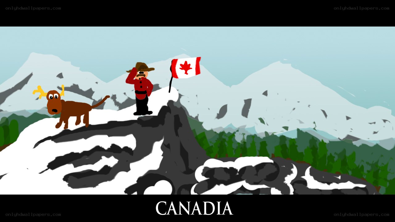 Canada flag on mountain peak
