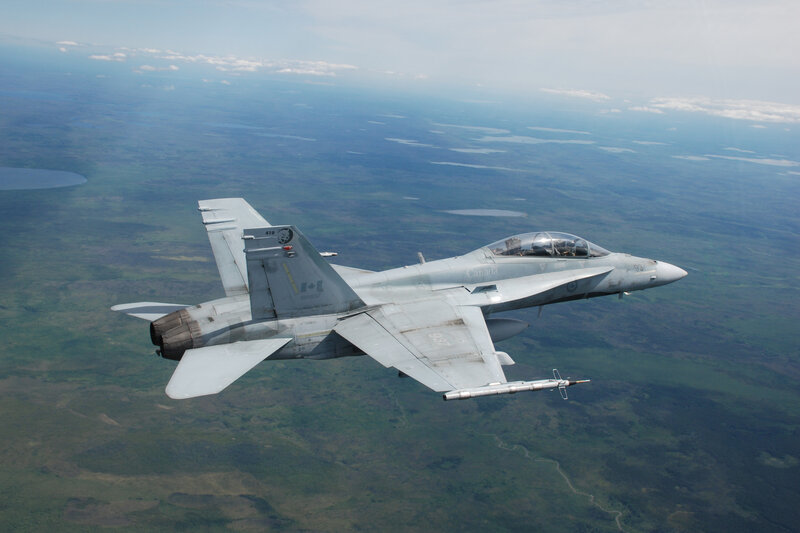 Canadian fighter jet in flight
