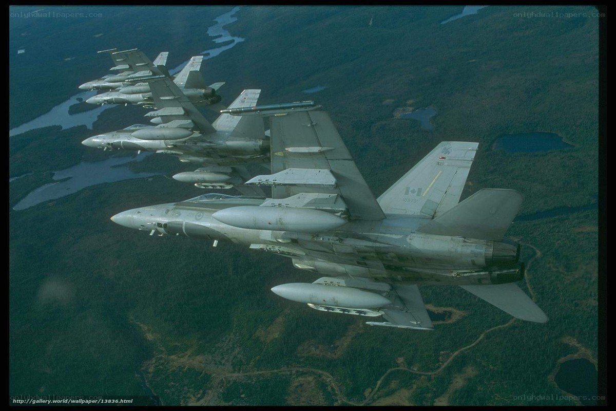 Canadian fighter jets in formation