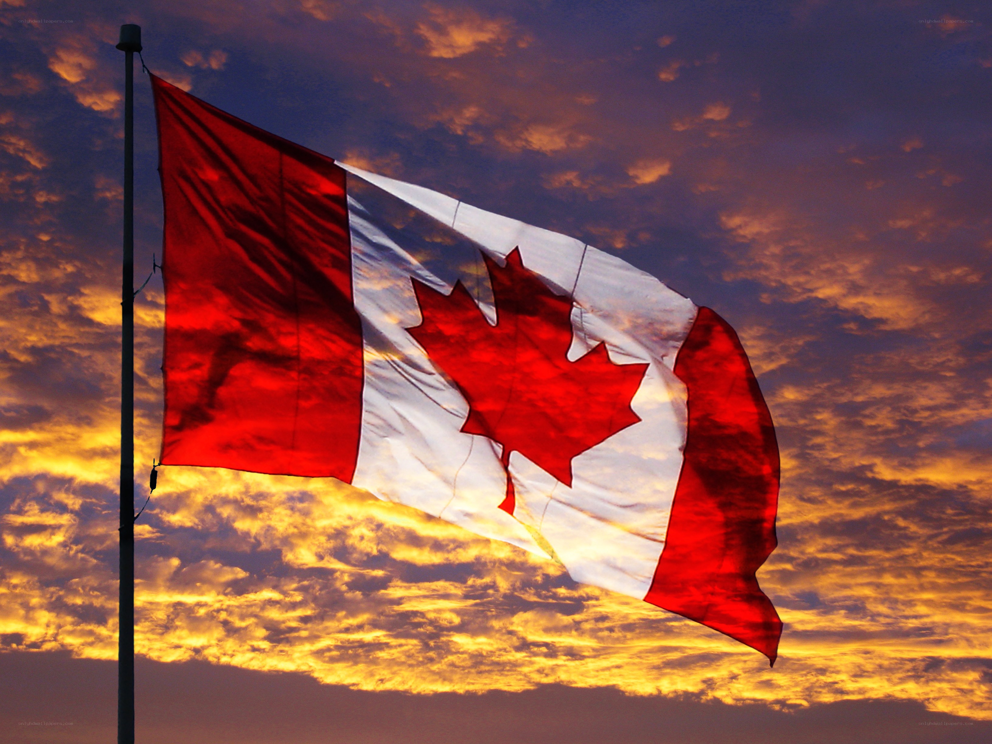 Canadian flag at sunset