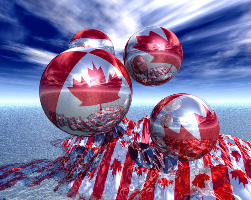 Canadian flag spheres floating