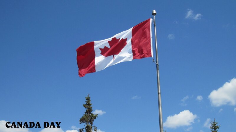 Canadian Flag Waving — Blue, Serene, Afternoon, Photograph