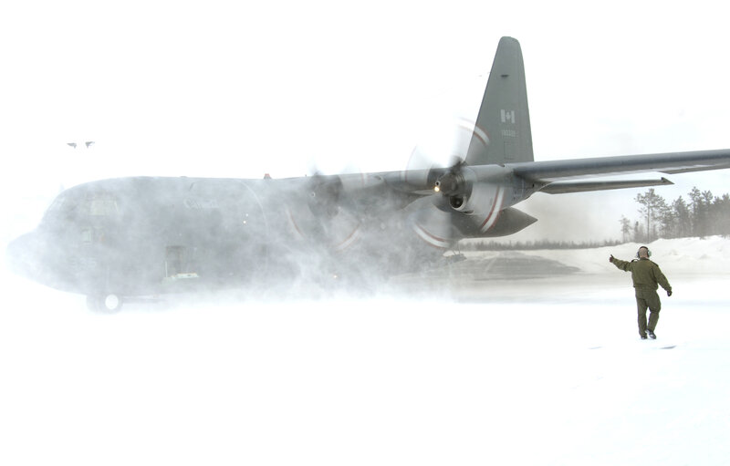 Canadian military plane in snow