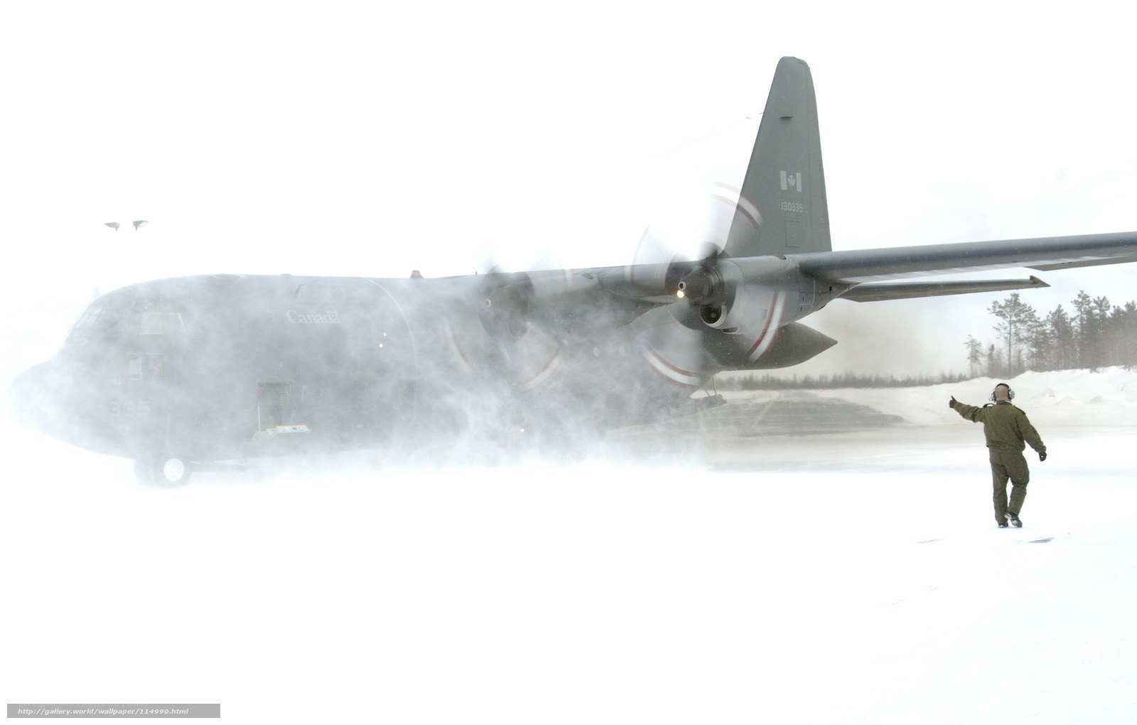 Canadian military plane in snowstorm