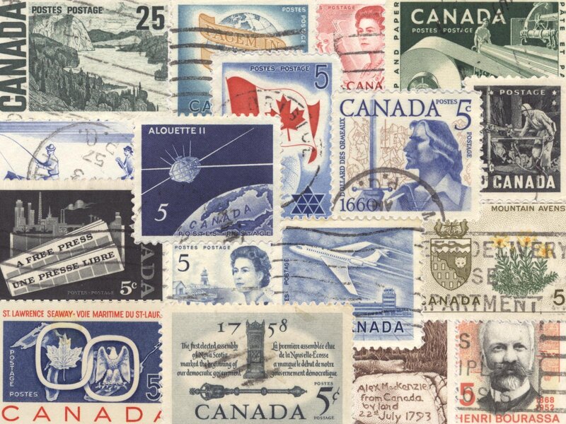Canadian postage stamps collage