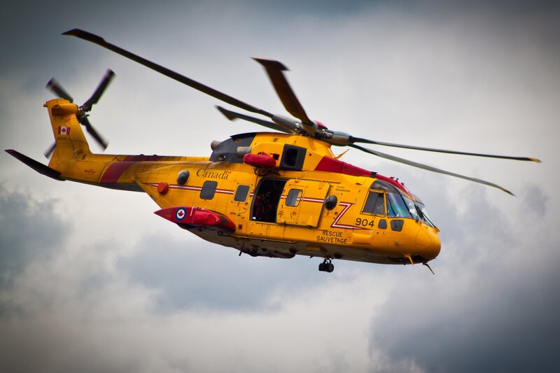 Canadian rescue helicopter in flight