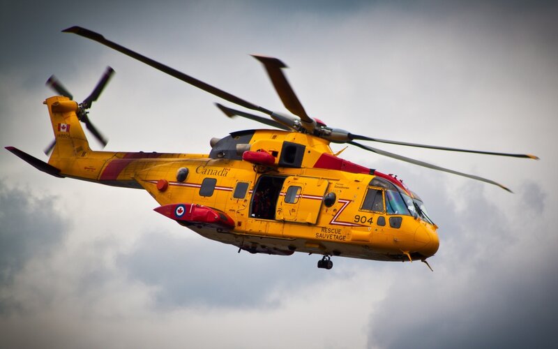 Canadian rescue helicopter in flight